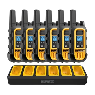 DEWALT FRS Walkie Talkie 6/PK Bundle, IP67, VOX, 22 Channels, 6 Radios, Charger, Batteries, Holsters