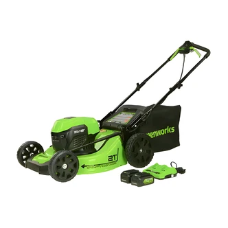 Greenworks 21 in 24V Self-Propelled Lawn Mower, 3-in-1, Brushless, LED Headlights, 2 Batteries, Charger