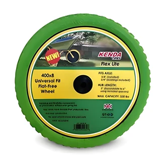 Kenda Wheelbarrow Wheel, Universal Fit, Flat Free, Green, 15 in, Polyurethane, 5/8 in Bushings, 3/4 in Bushings Included