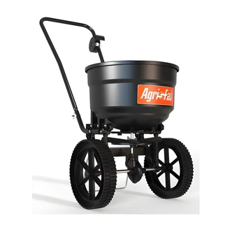Agri-Fab Push Broadcast Spreader, 50 lb, Rust-Proof Poly Hopper, Built-In Side Deflector, 10 in Solid Poly Wheel