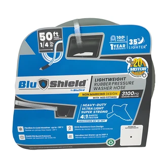BluBird Pressure Washer Hose, 1/4 in x 50 ft, Polyester Braided Rubber, M22 Non-Marking, 3100 PSI, BlueShield