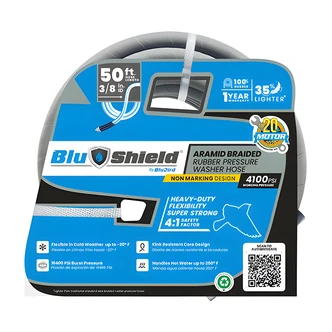 BluBird Pressure Washer Hose, 3/8 in x 50 ft, Rubber, Aramid Braided, 4100 PSI, Hot Water 250F