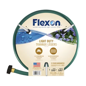 Flexon Light Duty Hose, Reinforced, 5/8 in x 100 ft, Knitted Nylon, Poly Coupling, 3-Ply, Made in USA