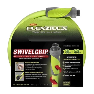 Flexzilla Garden Hose, SwivelGrip Connections, 5/8" x 50 ft, Green, Drinking Water Safe