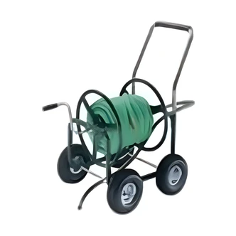 Ames / True Temper Estate Hose Wagon, Heavy-Duty Frame, 4 10" Pneumatic Wheels, Chrome Handle, Leader Hose Included