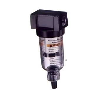 Highline-Warren Mini Air Line Filter, 1/4 NPTF, Manual Drain, 5 Micron, 1 oz Bowl, Polycarbonate, 150 PSI, 3.7 in H