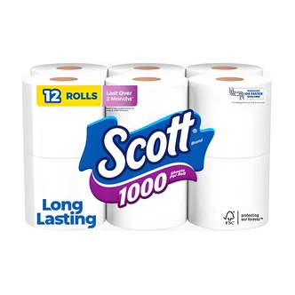 Scott 1000 Toilet Paper, 1-Ply, Septic-Safe, 12/CT