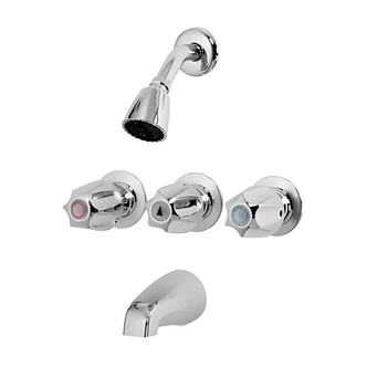 B&K / Mueller Industries Tub And Shower Faucet, 3-Handle Compression, Metal Handles, Brass Waterways, 2.5 GPM