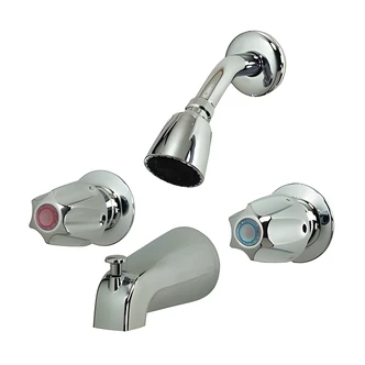 B&K / Mueller Industries Tub And Shower Faucet, 2-Handle, Chrome, Brass Waterways, Combo Unions