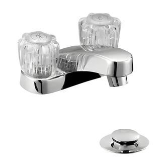 Homewerks Bath Faucet, Two-Handle, Rounded Body, Pop-Up Drain, 4 in Center, 1.5 GPM, Metal Acrylic