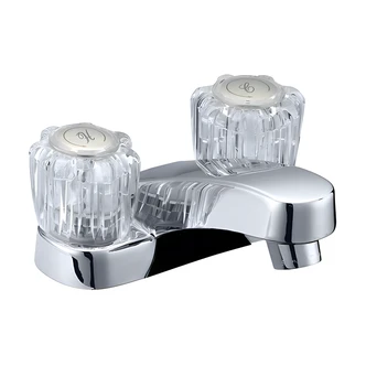 B&K / Mueller Industries Lavatory Faucet, 2 Valve, Acrylic Handles, Brass Pop-Up, 4 In Centerset, Metal Housing