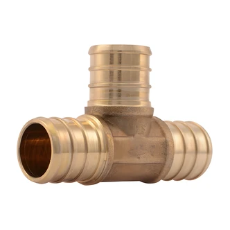 Cash Acme Barb Tee, PEX/Barb Crimp Tee, Brass, 1/2" x 1/2"