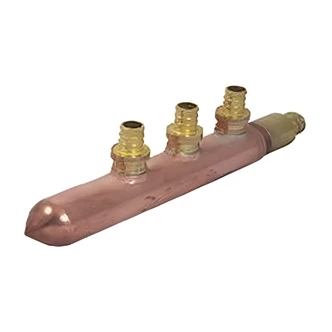 Cash Acme Copper Barb Manifold, 3-Port, 3/4" Barb End x Closed, 1" Trunk, 1/2" PEX Branches, Lead Free