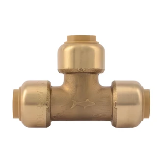 Cash Acme Brass Push Tee, 3/8 in, Lead Free, Push-To-Connect