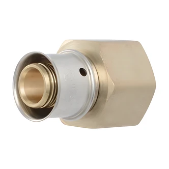 Cash Acme PEX Press Brass Female Adapter, 1/2 in x 3/4 in, FNPT, Stainless Steel Sleeve, PEX-A/PEX-B Compatible
