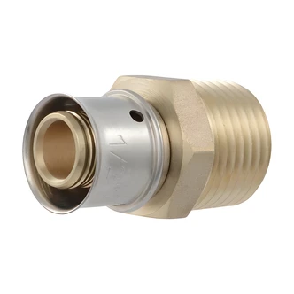 Cash Acme PEX Press Brass Male Adapter, 3/4 x 1 in, MNPT, Stainless Steel Sleeve