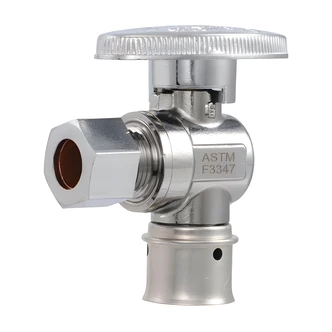 Cash Acme PEX Press Brass Angle Stop, 1/2 in PEX x 3/8 in OD PEX, Wall-Mount