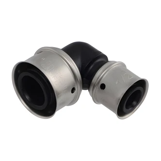 Cash Acme PEX Press Poly Elbow, 3/4" x 1/2", PPSU, Stainless-Steel Sleeve, For PEX-A, PEX-B
