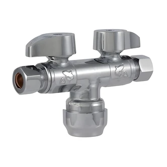 Cash Acme Brass Push Dual Shut Off Valve, Push-To-Connect, 1/2 in Inlet, Quarter-Turn, Full-Port, 5W x 6.5D x 4.25H