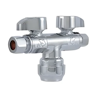 Cash Acme Dual Shut Off Valve, Brass, Push-To-Connect, 1/2 in Inlet, Quarter-Turn, Full-Port, 5 x 6.75 x 4.25 in