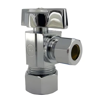 Larsen Supply Angle Stop Valve, 1/4 Turn, Chrome Plated Brass, 5/8 in OD x 3/8 in OD Compression, Lead Free
