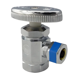Larsen Supply Angle Stop Valve, 1/2 FIP x 3/8 Comp, Brass, Chrome Finished
