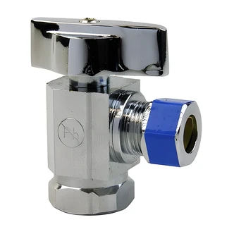 Larsen Supply 1/4 Turn Angle Stop Valve, 3/8 IPS x 3/8 Compression, Angled, Quick Shutoff
