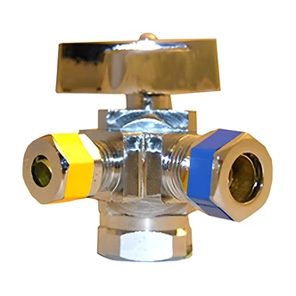Larsen Supply 1/2 in IP x 3/8 in C x 1/4 in C Quarter Turn 3 Way Valve, Chrome Plated Brass