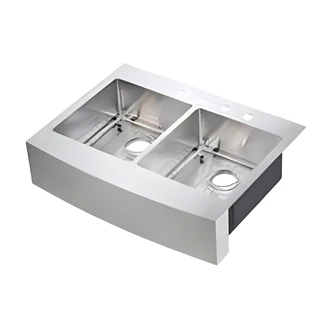 Compass Manufacturing, Farm Sink, Retrofit R15 Radius, Dual-Mount, Curved Front Apron, 33" x 25" x 8", 50/50, White