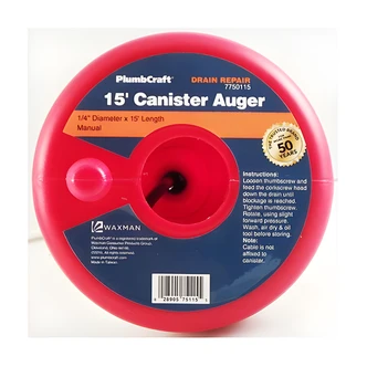 Homewerks Canister Auger, 15 ft, 1/4 in, Plastic Drum, Manual Crank, Open Wound Bulb Head
