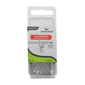 Surebonder Short Aluminum Rivets, 1/8" Diameter, 1/8" Grip, 25/Box