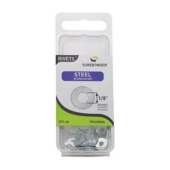 Surebonder Steel Rivet Backup Washer, 1/8" ID, 3/8" OD, Zinc Plated Steel