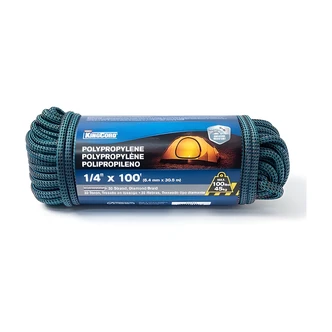 KingCord Polypropylene Rope, Diamond Braid, 1/4" x 100 ft, 32-Strand, White