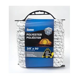 KingCord Diamond Braid Polyester Rope, 3/8 in x 50 ft, White