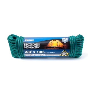 KingCord Polypropylene Rope, 3/8 in x 100 ft, 32-Strand Diamond Braid, Diamond Braided, D
