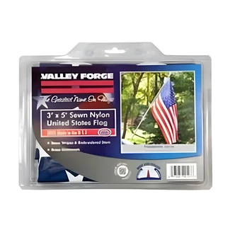 Valley Forge US Flag, 3 ft x 5 ft, Nylon, Sewn Stripes, Embroidered Stars, Brass Grommets