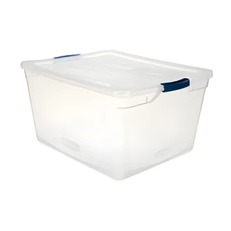 Rubbermaid Cleverstore Storage Tote, Stackable, Clear, 71 Qt, 23.5 W x 19 D x 17.5 H in