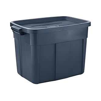 Rubbermaid Roughneck Storage Tote, 18 Gal, Stackable, Navy, 24 W x 16 D x 49.5 H