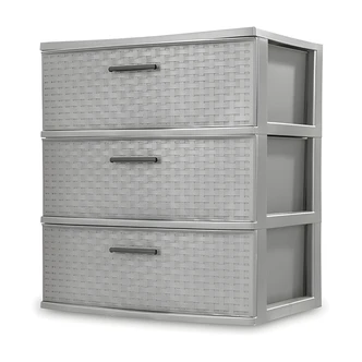 Sterilite 3 Drawer Wide Weave Tower, Cement, Gray Handles