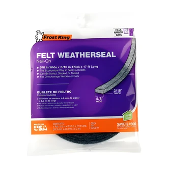 Frost King Felt Nail-On Weatherstripping, 1 1/4" x 17', 3/16" Thick, Brown