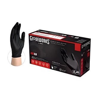 Ammex Gloveworks Black Nitrile Gloves, Powder Free, Textured, 5-Mil, XX-Large