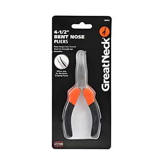 Great Neck Bent Nose Pliers, Spring Action Handles, 4-1/2"