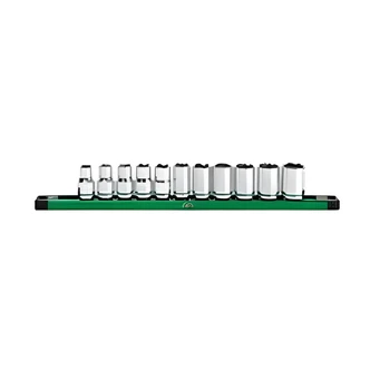 Arrow Fastener 11 Pc Metric 1/2 In Drive Socket Set, SuperKrome, Chrome Vanadium Steel, 10-22mm, Aluminum Rail