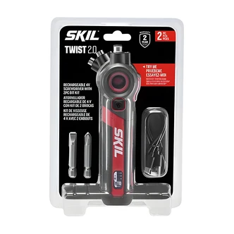 SKIL Twist 2.0 Recharge 4V Screwdriver, Cordless Electric, USB-C Charging, 3 Torque Settings, LED Light, Bit Set
