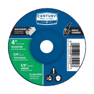 Century Drill & Tool Masonry Grinding Wheel, Type 27, 4" x 1/4", Silicon Carbide, Fiberglass Reinforced