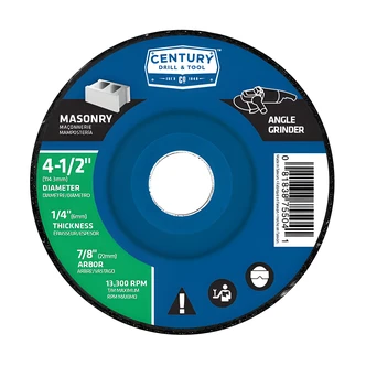 Century Drill & Tool, Masonry Grinding Wheel, Type 27, 4-1/2" x 1/4", Silicon Carbide, Fiberglass Reinforced