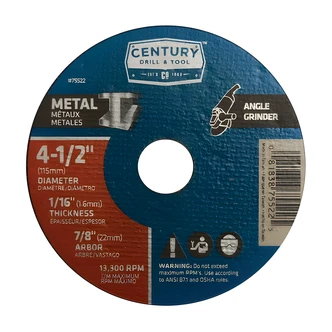 Century Drill & Tool Metal Grinding Wheel, 4-1/2" x 1/16", Zirconium Aluminum Oxide, Double Fiberglass Reinforced