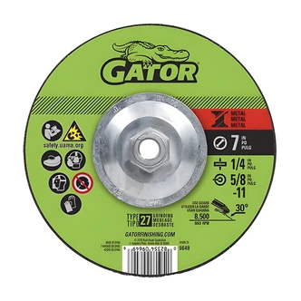 Gator Metal Grinding Wheel, 7 in, For Angle Grinders, Heavy-Duty Cutting, Grinding, Deburring