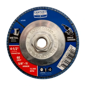 Century Drill & Tool Zirconia Flap Disc, 4-1/2 x 5/8-11 x 60 Grit, For Ferrous Non-Ferrous Metals