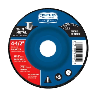 Century Drill & Tool Thin Metal Cutting Wheel, Type 27A, 4-1/2 in x .045 in, Aluminum Oxide, Fiberglass Reinforced